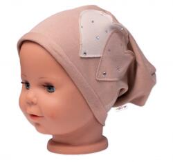 Baby Nellys Gyerek pamut sapka, Szívek strasszokkal, Baby Nellys, cappuccino Velikost koj. oblečení: 80/86 (12-18m)