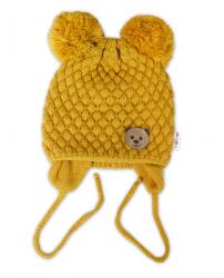 Baby Nellys Teddy Bear téli kötött sapka, mustár Velikost koj. oblečení: 68-80 (6-12m)