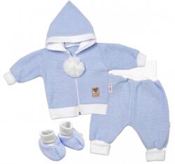 Baby Nellys 3 részes készlet Kézzel készített, kötött kabát, nadrág és cipő, kék Velikost koj. oblečení: 68 (3-6m)
