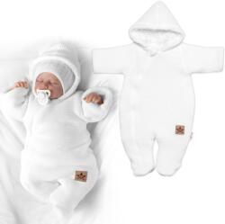 Baby Nellys téli kötött overál/overall kapucnival - fehér Velikost koj. oblečení: 56 (1-2m)