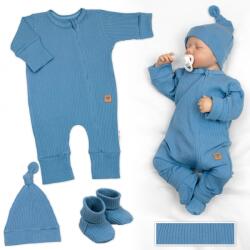 Baby Nellys Növekvő bordás jumpsuit, sapka és cipzár, 3D, Nature - farmer Velikost koj. oblečení: 62/68 (3-6m)