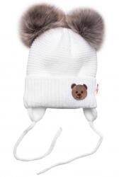Baby Nellys Téli sapka gyapjú Teddy Bear - bolyhos. pomponok - fehér, szürke Velikost koj. oblečení: 56-68 (0-6 m)