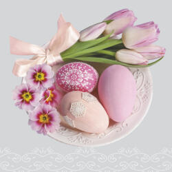 POL-MAK Húsvét Pink Tulips and Primroses szalvéta 20 db-os 33x33 cm PKK035768 (PKK035768)