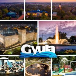 Ajándékgyár Plexi hűtőmágnes Gyula 57x57mm - Várfürdő*4, Almásy Kastély, Templom, Vár, Szökőkút (MM15)