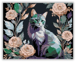  Virágos Macska Sziluett - számfestő készlet