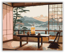  Japán Stílusú Szoba Gyertyával és Teáscsészével - számfestő készlet