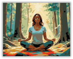  Meditáló Nő Erdőben Napfényben - számfestő készlet