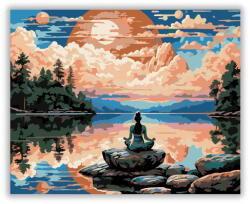  Meditáló Nő Tóparti Naplementében - számfestő készlet