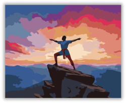  Férfi Virabhadrasana II Pózban Hegytetőn - számfestő készlet