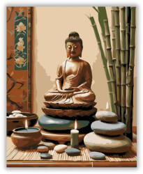  Buddha Szobor Gyertyákkal és Bambusszal - számfestő készlet