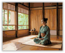  Meditáló Nő Tradicionális Dojóban - számfestő készlet