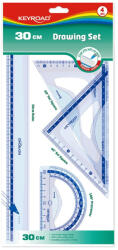 Keyroad Vonalzókészlet, 30 cm, vonalzó, szögmérő, 45° és 60° háromszög vonalzók 4 db/bliszter Keyroad - toptoner