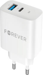 Forever TC-07-30AC hálózati töltő 1xUSB-A és 1xUSB-C csatlakozással PD QC 30W - fehér