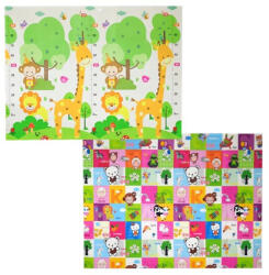 Flippy Covoras pentru Copii, Flippy, cu 2 Fete, Model Safari Animale, din XPE+PE, Impermeabil, Antiderapant, Protectie Termica, +3 Luni, Pliabil, 150 x 200 x 1 cm, Multicolor (teo-135729) Covor