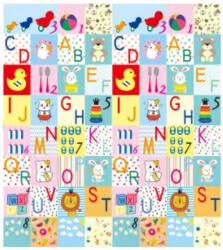 Flippy Covoras pentru Copii, Flippy, cu 2 Fete, Model Litere Girafe, din XPE+PE, Impermeabil, Antiderapant, Protectie Termica, +3 Luni, Pliabil, 180 x 200 x 1 cm, Multicolor (teo-135731) Covor