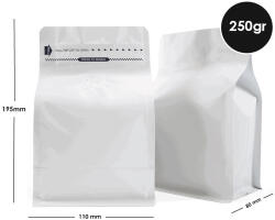  Pungă Pentru Cafea Box Bottom 250gr Zip Cu Supapă Albă 500 Buc