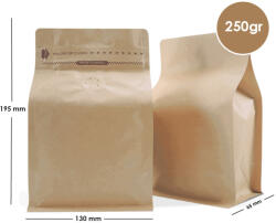 Pungă Pentru Cafea Box Bottom 250gr Zip Cu Supapă Kraft 500 Buc