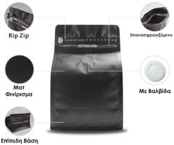  Pungă Pentru Cafea Box Bottom 250gr Zip Cu Supapă Neagră 100 Buc