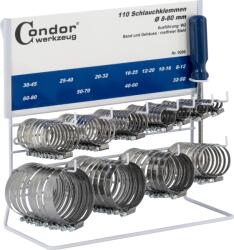 Condor Sortiment de coliere pentru furtun, 112 buc, cu suport W2, rezistent la rugină (CR-9300)