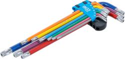 BGS technic Set chei tip L, multicoloră, extra lungă, profil T (pentru Torx) cu alezaj T10 - T50, 9 piese, BGS 74462 (B-74462) Cheie torx