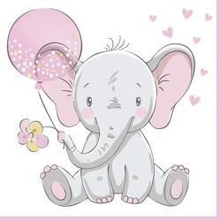 Javoli Baby elefánt Pink Balloon szalvéta 20 db-os 33x33 cm (PKK045934)