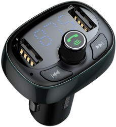 Baseus Bluetooth FM transmitter, 2xUSB, TF kártyaolvasó, LED kijelző, 3.4A, fekete, Baseus S-09