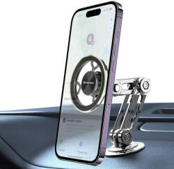 Techsuit - Prémium Autós Tartó TitanMagX (S14) - Műszerfalra/Asztalra, MagSafe Kompatibilis, 360°-os Forgatás, 3M Ragasztó - Szürke