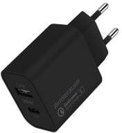 ColorWay USB töltő adapter, (Type-C PD + USB QC3.0) (20W) V2 black (CW-CHS025QPD-BK)