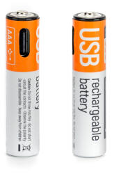 ColorWay - Újratölthető Elem (CW-UBAAA-09) - 2x AAA Type-C, 590mAh, 1.5V, számítógépes kiegészítőkhöz/fényképezőgépekhez, Li-Polimer - Szürke