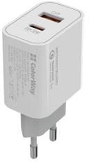 ColorWay USB töltő adapter, Power Delivery Port PPS USB (Type-C PD + USB QC3.0) (30W) white (CW-CHS037PD-WT) - aqua