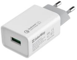 ColorWay USB töltő adapter, 1USB Quick Charge 3.0 (18W) white (CW-CHS013Q-WT) - aqua