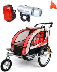 Funfit Kids 2 személyes Kerékpár utánfutó lengéscsillapítóval + Kocogó funkció - piros-fekete (3061)