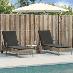 vidaXL 2 db világosszürke polyrattan napozóágy párnával (VD3261436)