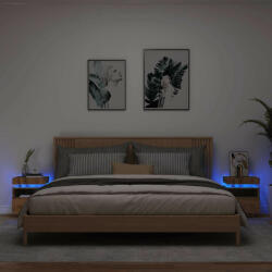vidaXL 2 db kézműves tölgy éjjeliszekrény LED-fényekkel 40x39x48, 5 cm (VD857661)