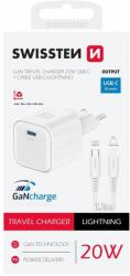 SWISSTEN GaN 20W Power Delivery Hálózati Gyorstöltő Usb-c Lightning kábel (22070140)