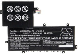 VHBW Notebook Akkumulátor - Asus 0B200-03370100, C31N1836, 0B200-03370000 - 3500 mAh, 11, 55 V Li-Polymer
