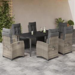 vidaXL 7 részes világosszürke polyrattan kerti étkezőszett párnával (3213042)