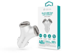 DEVIA ST112537 Devia Smart Series 48W PD+QC autós gyorstöltő 2xUSB+2xType-C - ezüst (ST112537)