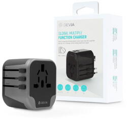 DEVIA ST330865 Devia többfunkciós globális hálózati töltő utazó adapter (UK/EU/USA/USA/Japán/AU) - Devia Global Multiple Function Charger - fekete (ST330865)