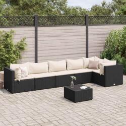 vidaXL 7 részes fekete polyrattan kerti ülőgarnitúra párnákkal (3308112)