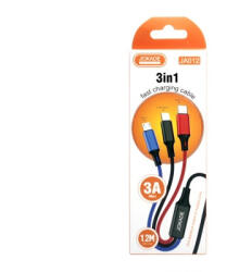 Jokade Ja012 Weishi 3in1 Usb Type-c / Lightning / Mico Usb Kábel 3a 1.2 Méter Fekete