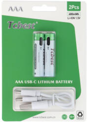 Tcbest újratölthető akkumulátor R3 (AAA) 180 mAh C típusú aljzattal + USB A - 2 x C típusú kábel 2 db