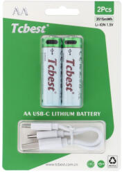 Tcbest újratölthető akkumulátor R6 (AA) 950 mAh C típusú foglalattal + USB A - 2 x C típusú kábel 2 db