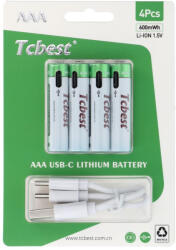Tcbest újratölthető akkumulátor R3 (AAA) 180 mAh C típusú aljzattal + USB A - 4 x C típusú kábel 4 db