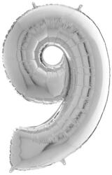  Héliumos fólia lufi, 9-es szám, 65 cm, ezüst
