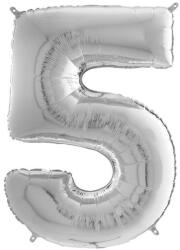  Héliumos fólia lufi, 5-ös szám, 65 cm, ezüst