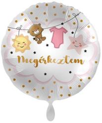  45cm Megérkeztem feliratos rózsaszín fólia lufi - jatek21