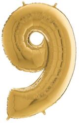  Héliumos fólia lufi, 9-es szám, 65 cm, arany - jatek21
