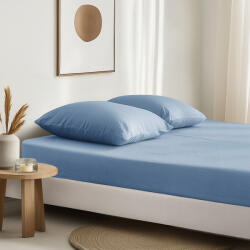 Goldea cearceaf de pat cu amestec de in - albastru 80 x 160 cm