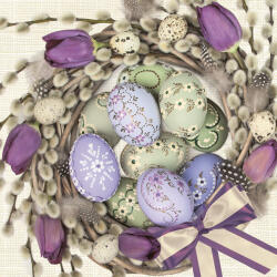 POL-MAK Húsvét Violet Tulips Wreath szalvéta 20 db-os 33x33 cm (PKK042674)